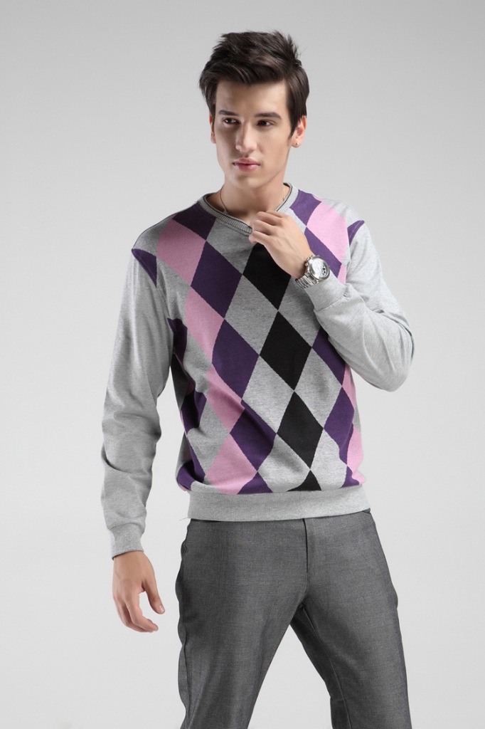 爆款2013春装新品海澜之家菱形图案男士长袖t恤 正品男式v领t恤