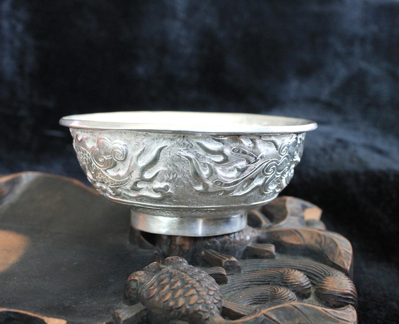 贵州印象苗族银饰 纯手工制作 99纯银银碗 雕刻工艺品批发