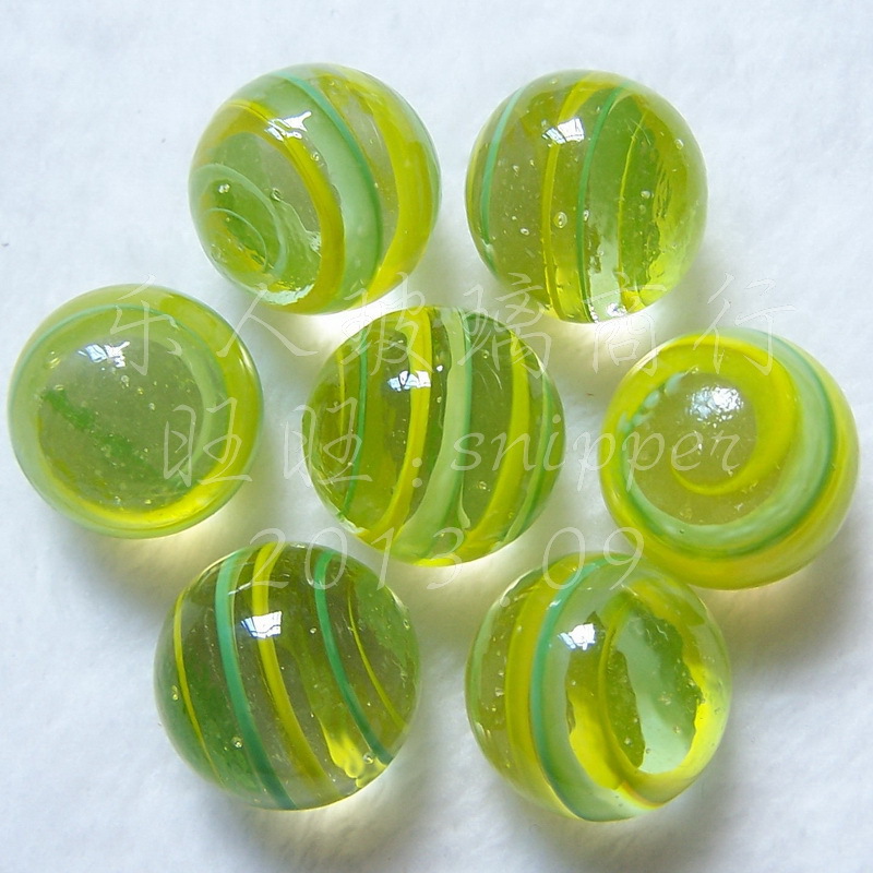 玻璃弹珠25mm 黄绿丝带玻璃球 玻璃珠 玻璃珠 溜子