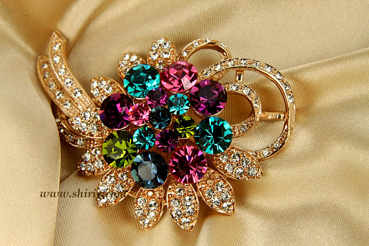 伊泰莲娜 丽晶 时尚 镶钻 水晶 大红花 胸针饰品批发