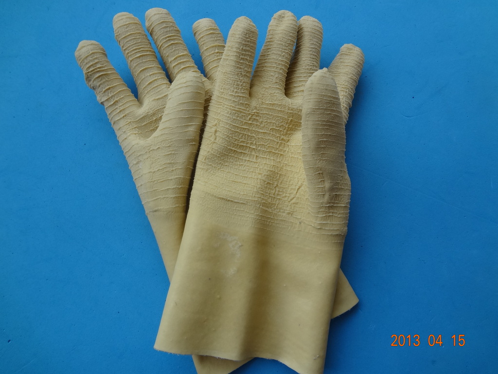 长筒乳胶皱纹劳保手套防水耐磨防滑保暖图片_3