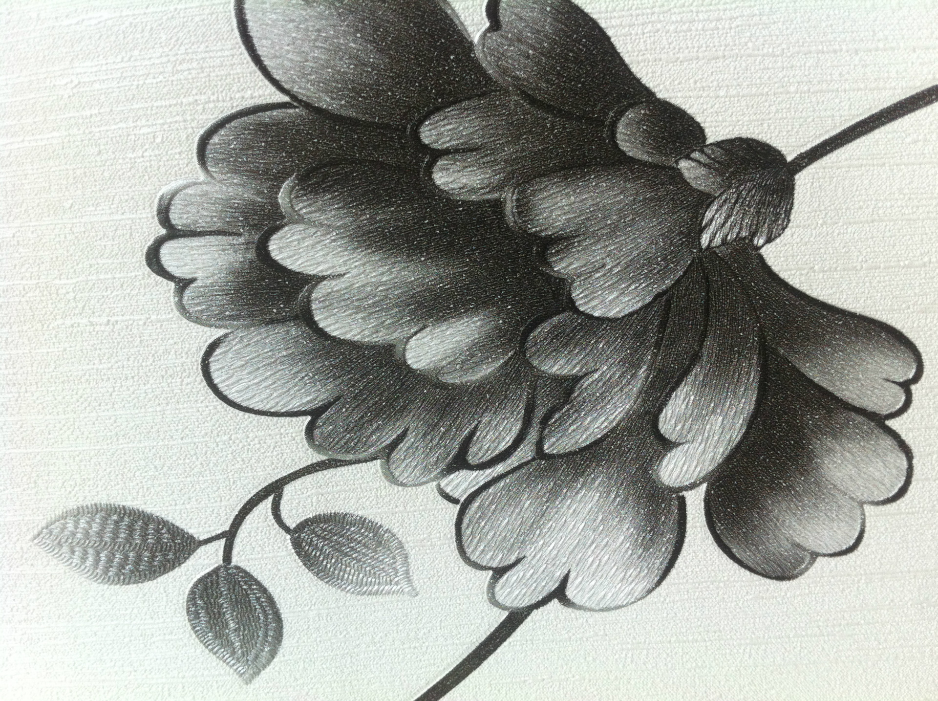 [流星花语] 白底黑花 印花墙纸 pvc仿纯纸压纹壁纸