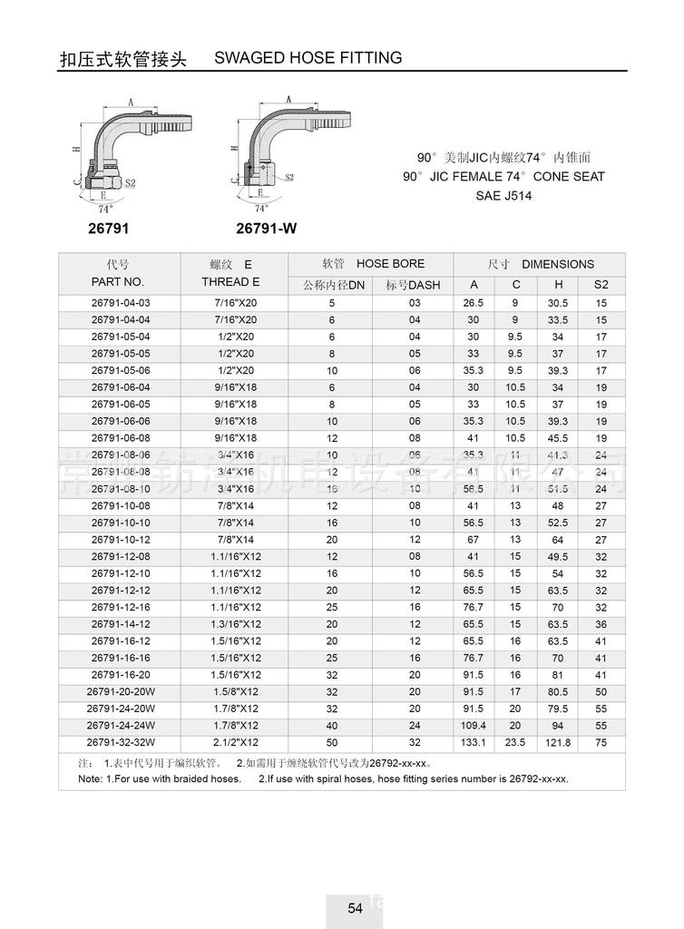 美製jic內螺紋74°內錐90°彎膠管接頭(26791)