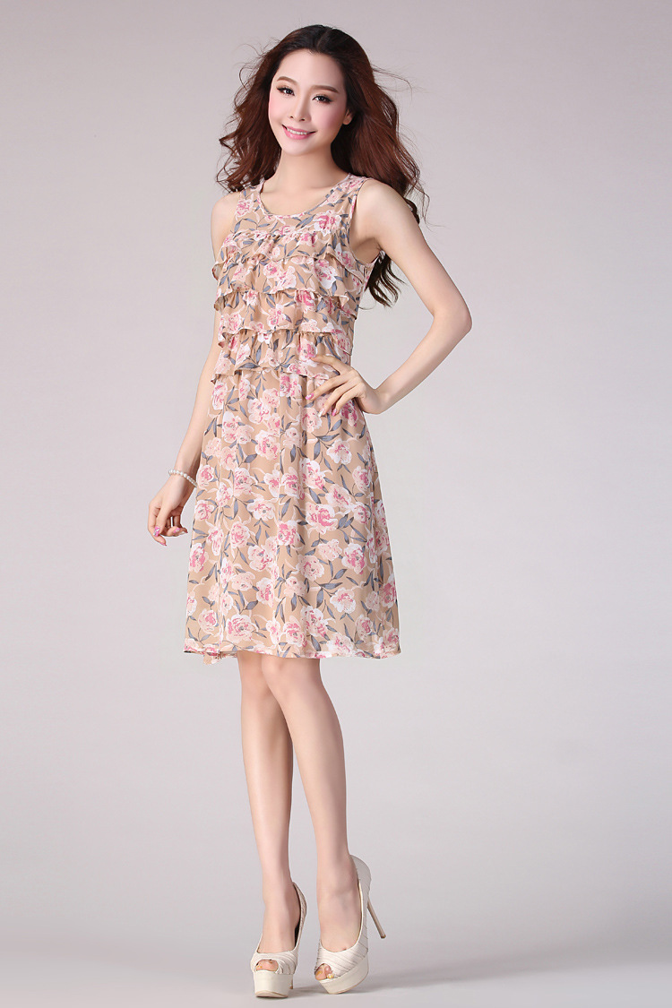 淘宝分销代理韩版女装吊带数码印花雪纺连衣裙无袖背心裙