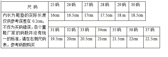 回力标准鞋码对照表图片