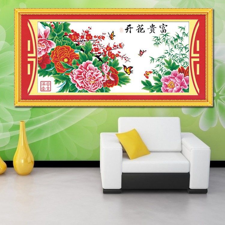 富贵花开节节高精准100%印花印布十字绣品牌义乌厂家批发5/8282