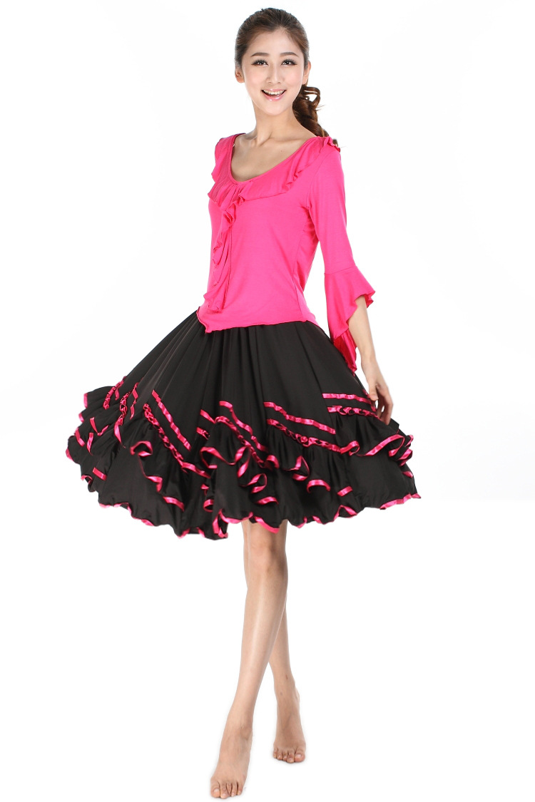 荷叶袖拉丁舞服装套装新款广场舞蹈裙子表演服舞蹈大摆裙套装