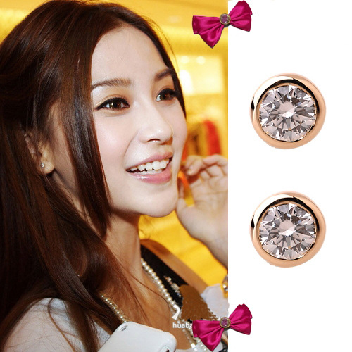 何以笙箫默唐嫣赵默笙同款单钻18k玫瑰金女锆石钛钢韩版彩金耳钉