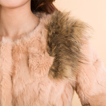 2013秋冬新款貉子毛领兔毛七分袖海宁皮草女装中长款外套清仓特价