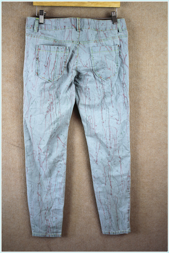 欧美时尚水洗牛仔染色小脚裤九分裤批发 中腰紧身型女式裤子