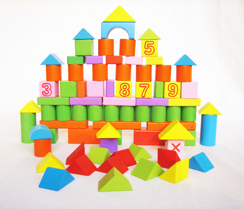 木益童趣 木制积木玩具 88粒数字城堡积木 桶装88pcs 送收纳袋