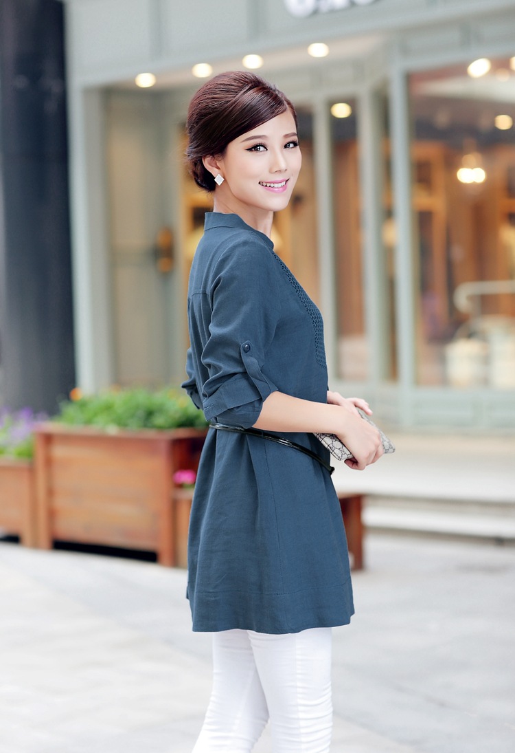 杭派女装2013秋装新款 棉麻休闲衬衣中年女式长袖衬衫bln-1673