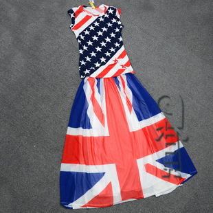 2013夏季新品 欧美潮流国旗印花裙子套装