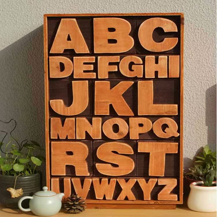 zakka杂货复古实木床头收纳柜文艺风26英文字母柜抽屉储物柜
