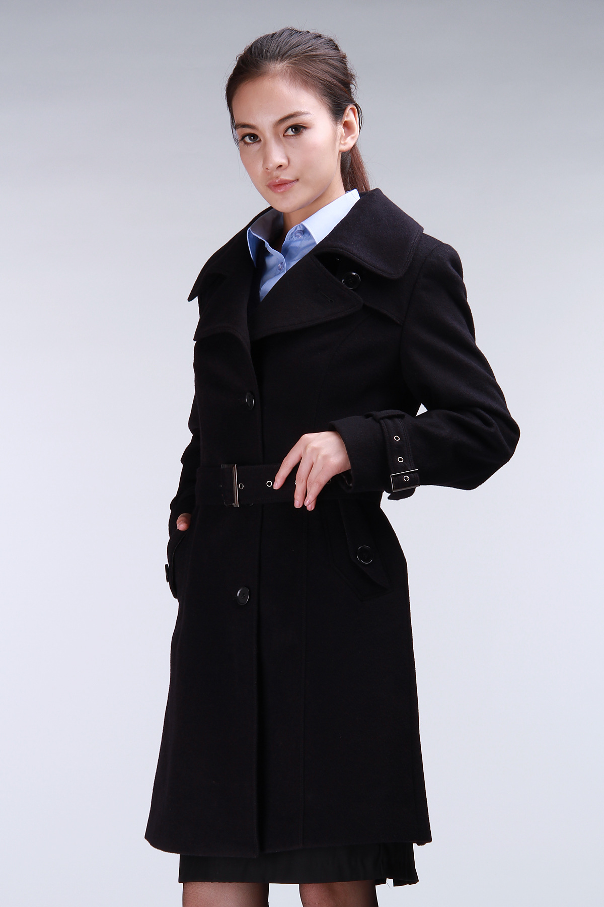 海尔曼斯2013女士新款羊毛大衣时尚风衣品牌工装