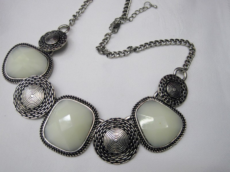 x0281"欧美夸张复古饰品 古银色大宝石项链