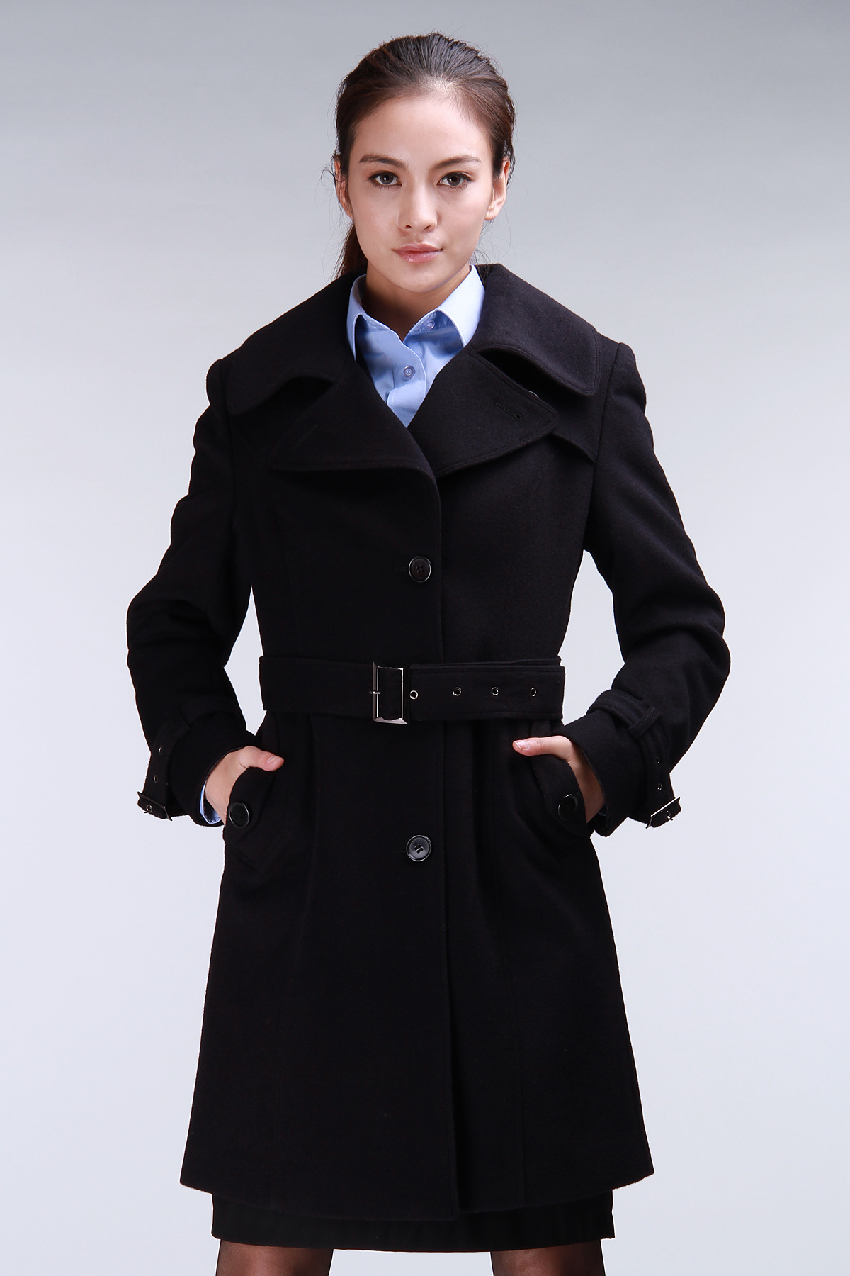 海尔曼斯2013女士新款羊毛大衣时尚风衣品牌工装