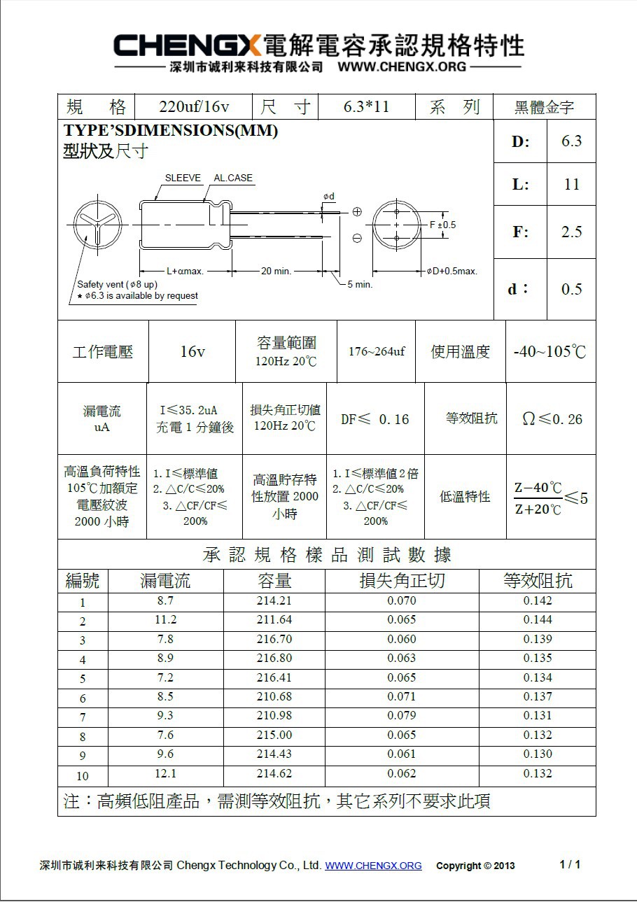 220uf 16 6*11mm高频 chenxing电解电容厂家直销