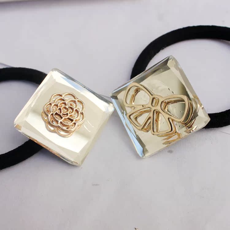 韩国饰品正品 发饰头饰 方块台面玻璃发圈发绳皮筋