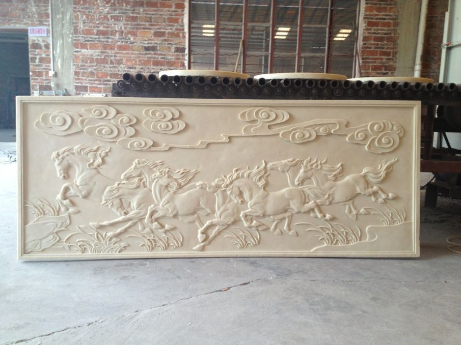 人造砂岩浮雕,名画浮雕,来图加工,花开富贵,大展鸿图,八骏图
