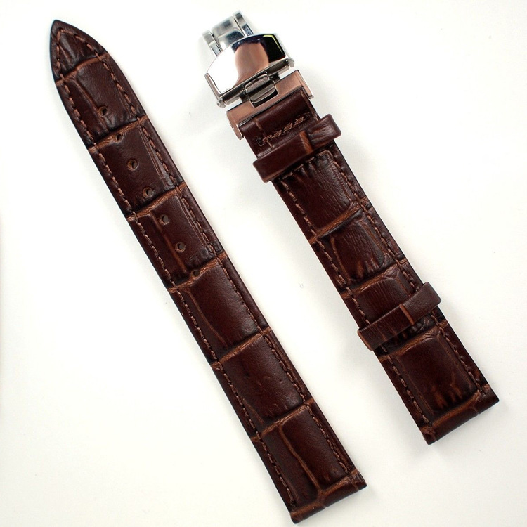 蝴蝶扣真皮手表带 可折叠 黑棕