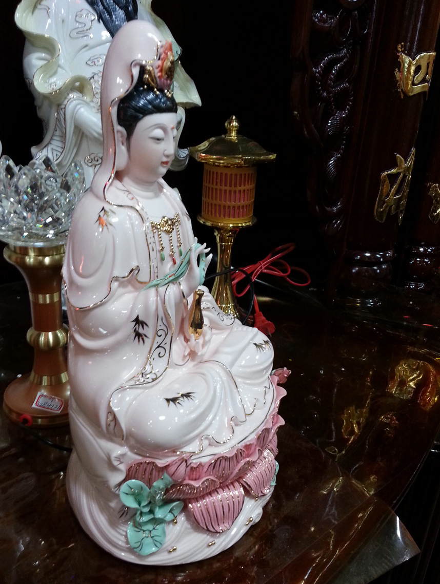 厂价直销14寸(36cm)陶瓷 德化瓷粉红色观世音菩萨 尺寸多样
