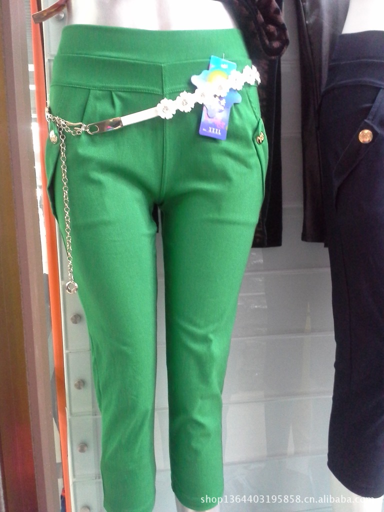 厂家直销绿色打底裤 九分裤批发