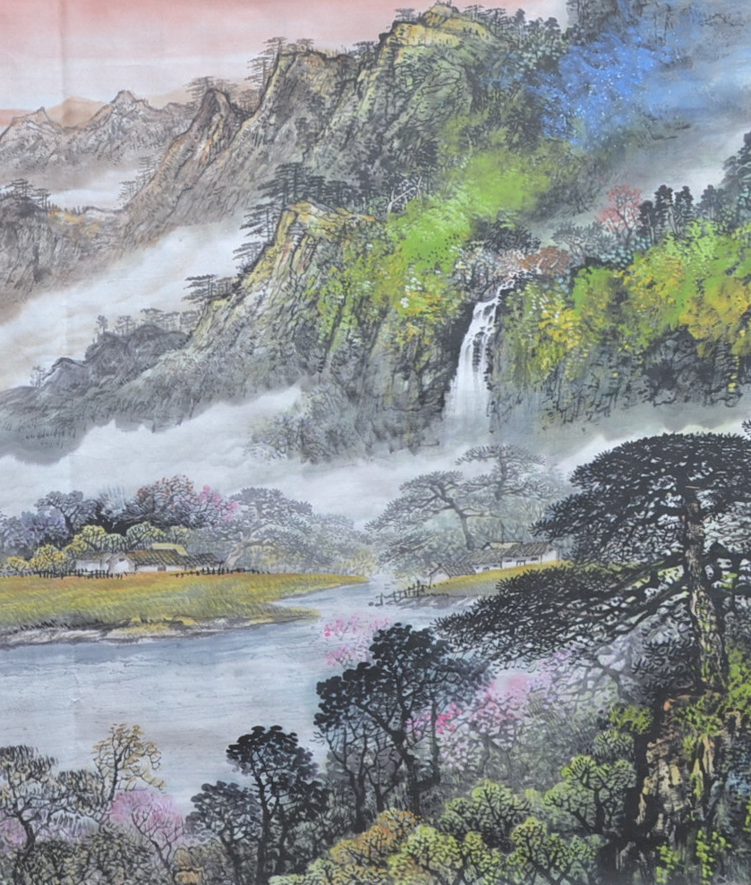 批发零售国画工笔山水画,宣纸喷绘画,编号148-8