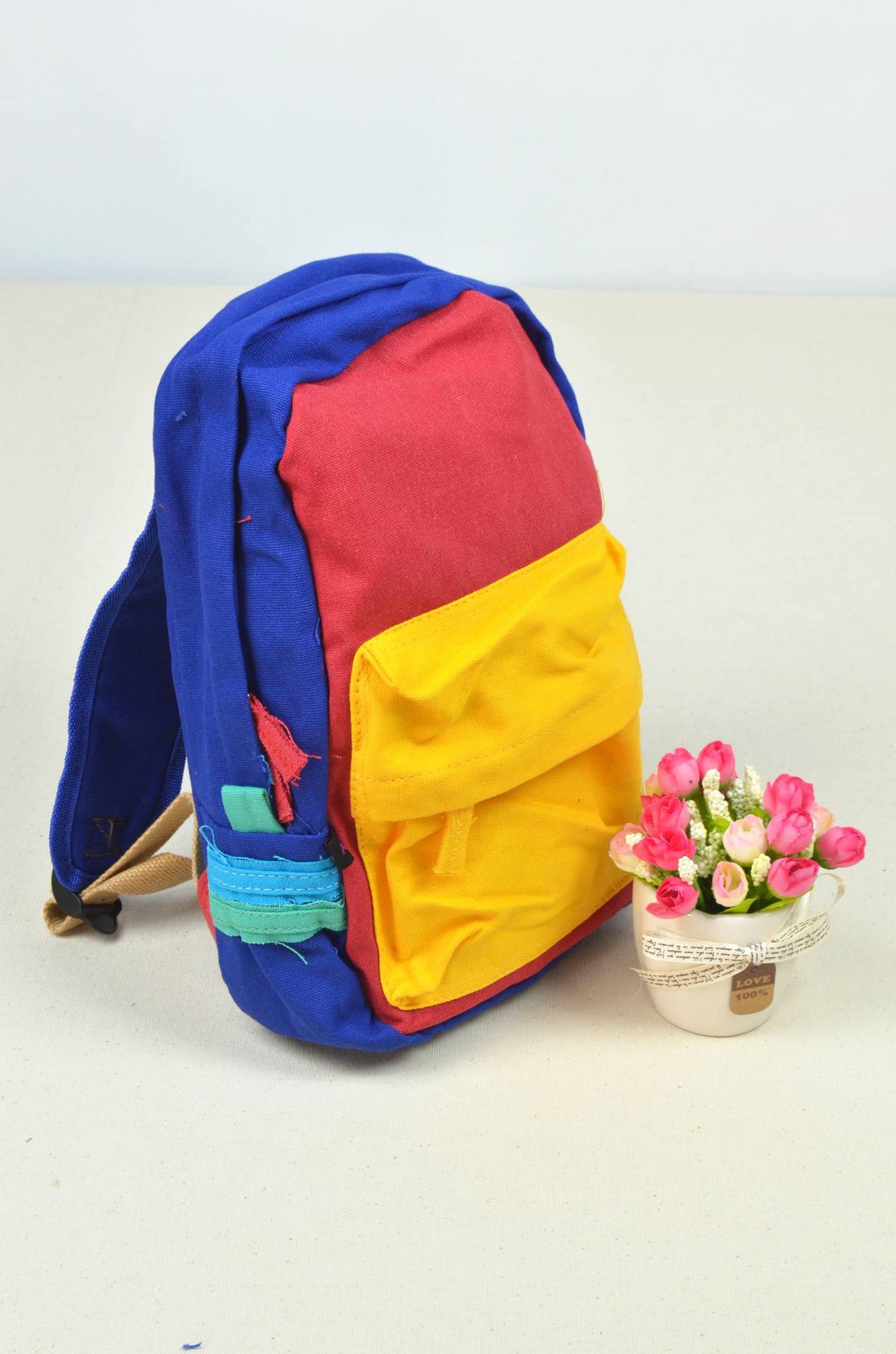 外贸儿童书包 帆布书包双肩包 全棉彩色学生背包 宝宝学前书包