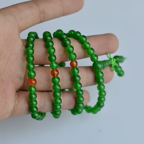 进口玉石珠径6mm马来玉手串 隔红玛瑙带葫芦头马来玉手链 060400