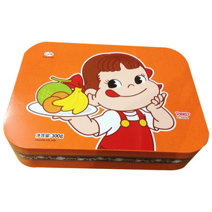 巧克力夹心型硬质奶糖 香橙味 香蕉味 哈密瓜味 铁盒装 橙色