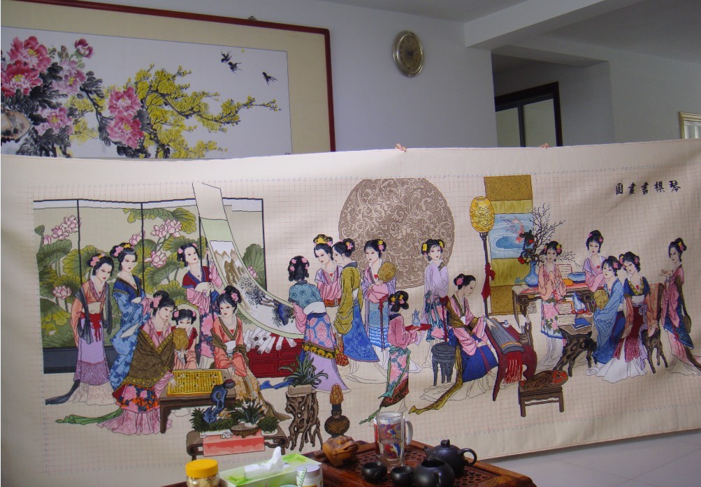 蒙娜丽莎正品纯手工十字绣琴棋书画人物成品客厅大画价格可再议