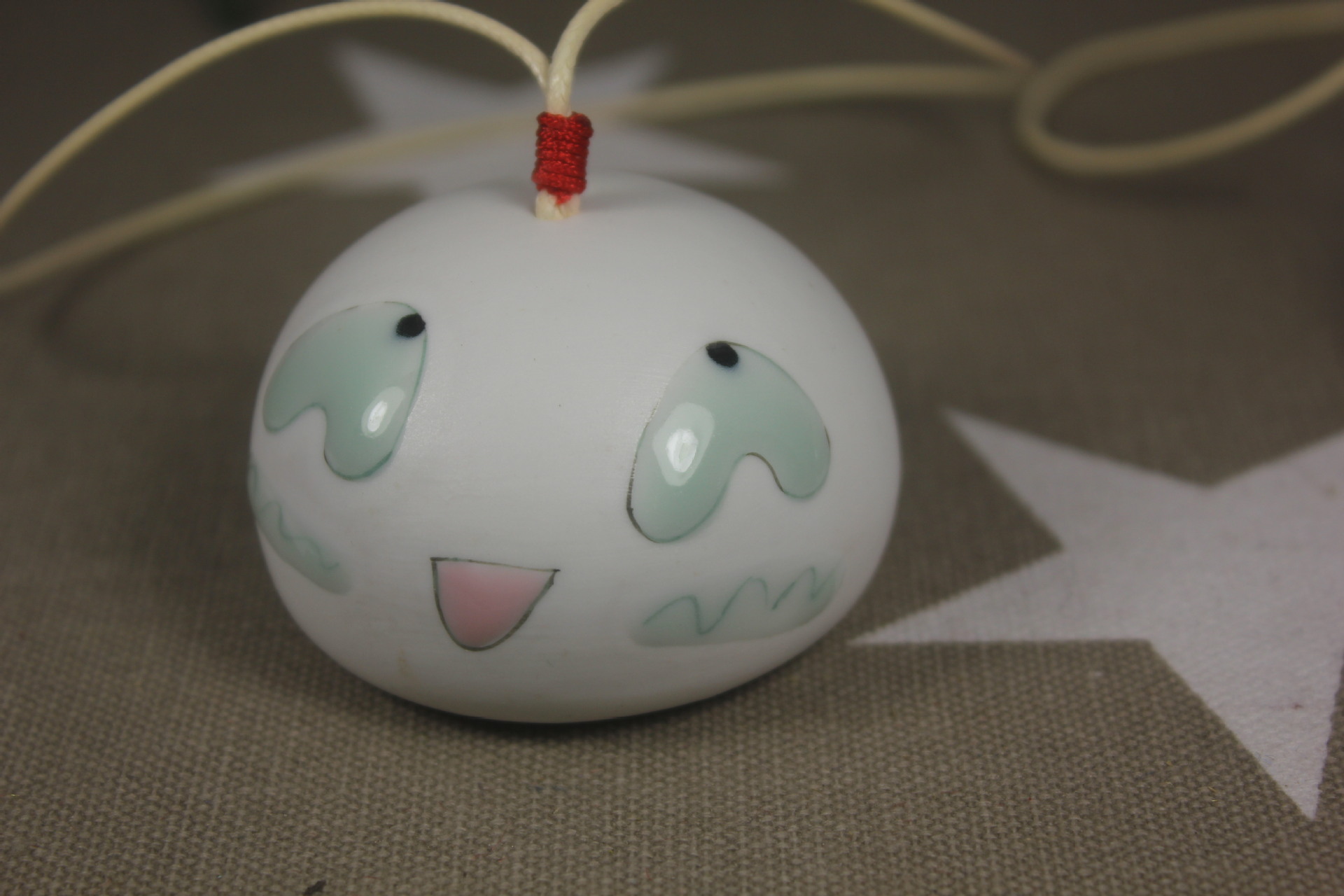 可爱爆款 双节蘑菇头 白色 陶泥 双节风铃 陶瓷工艺品 厂家直销