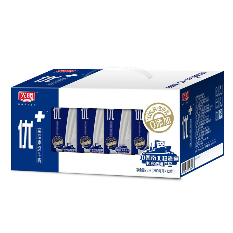 光明优优加牛奶高品质纯牛奶纯奶250ml12盒