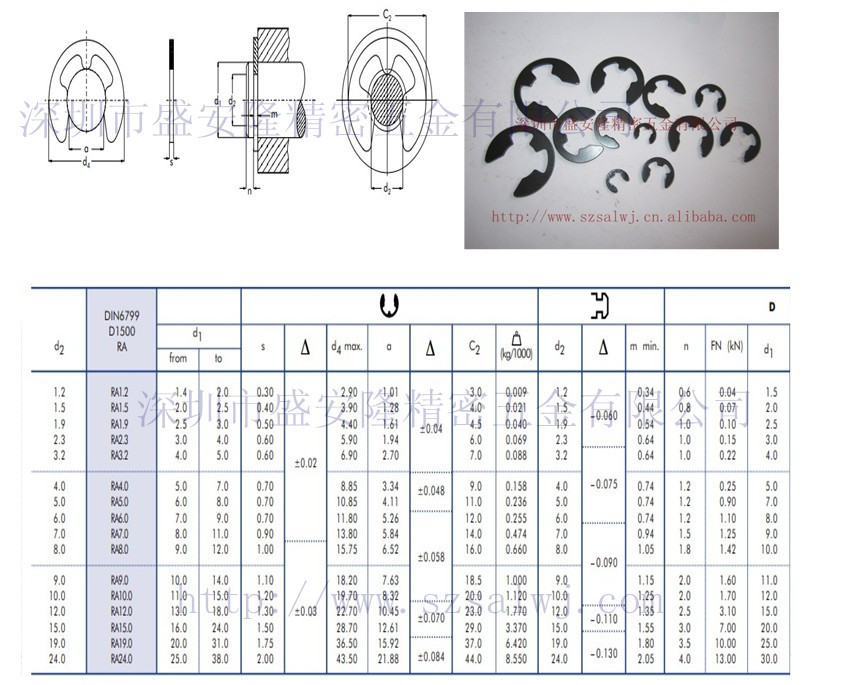 供應德標din6799開口擋圈e形卡簧φ15φ24規格齊全