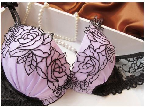 8957 日系春夏蕾丝绣花大花朵深v超聚陇三排扣少女文胸套装批发