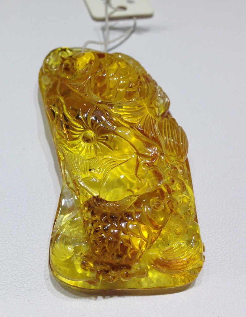 【琥珀雕件】天然琥珀蜜蜡雕件 金珀双鱼雕件挂坠