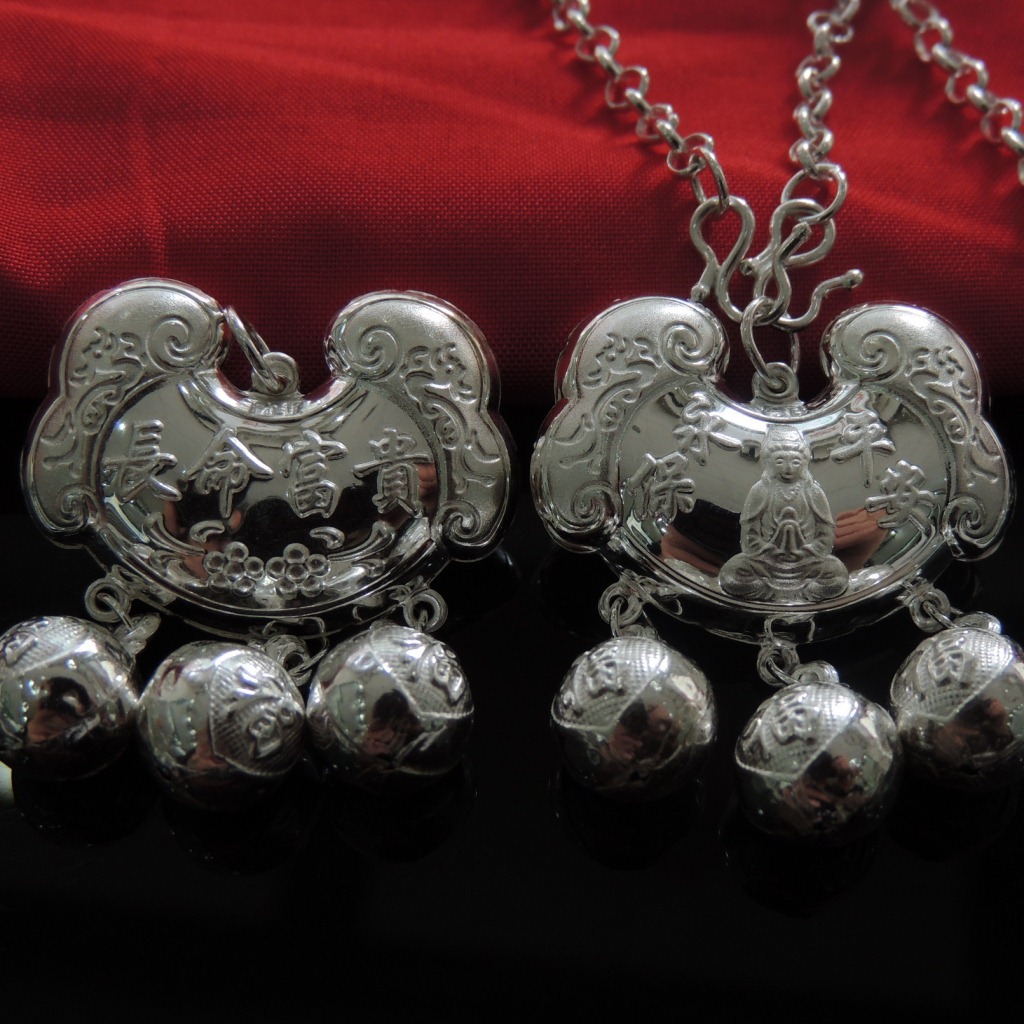 银锁批发 纯银s990长命锁观音吊坠 纯银永保平安宝宝银锁吊坠 赞