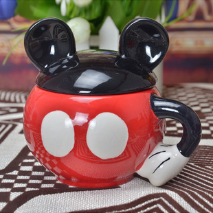 c05204 创意米奇超人杯 米老鼠陶瓷水杯 个性老鼠带盖马克杯批发