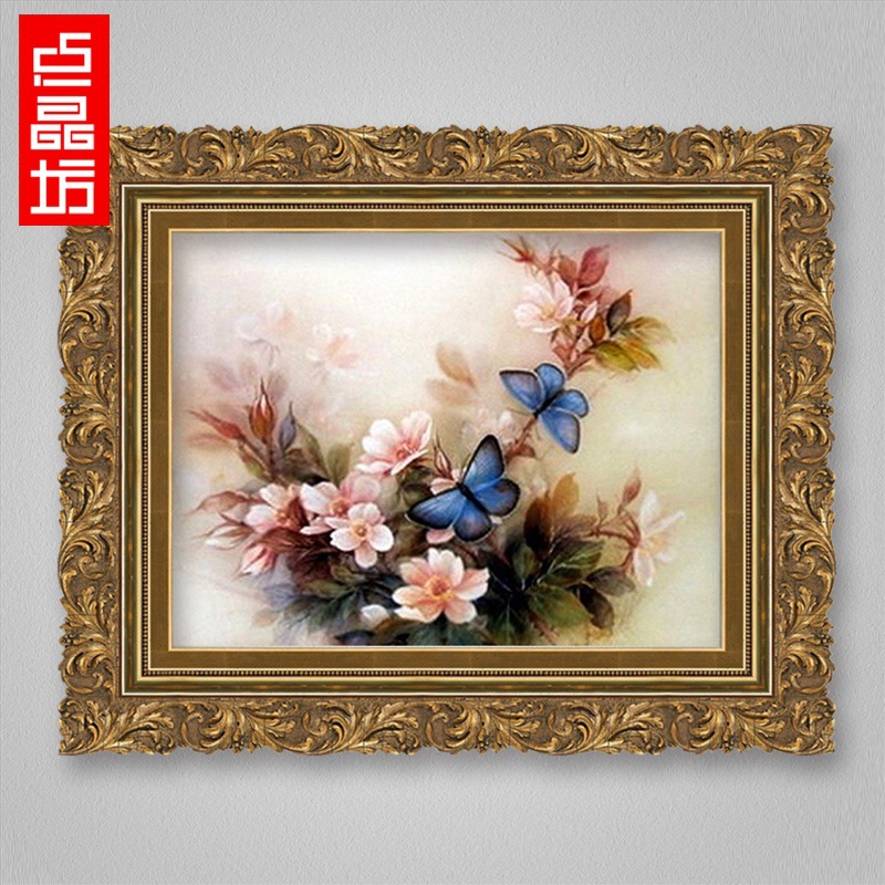 蓝色蝴蝶钻石水晶画 花卉钻石画厂家加盟招商