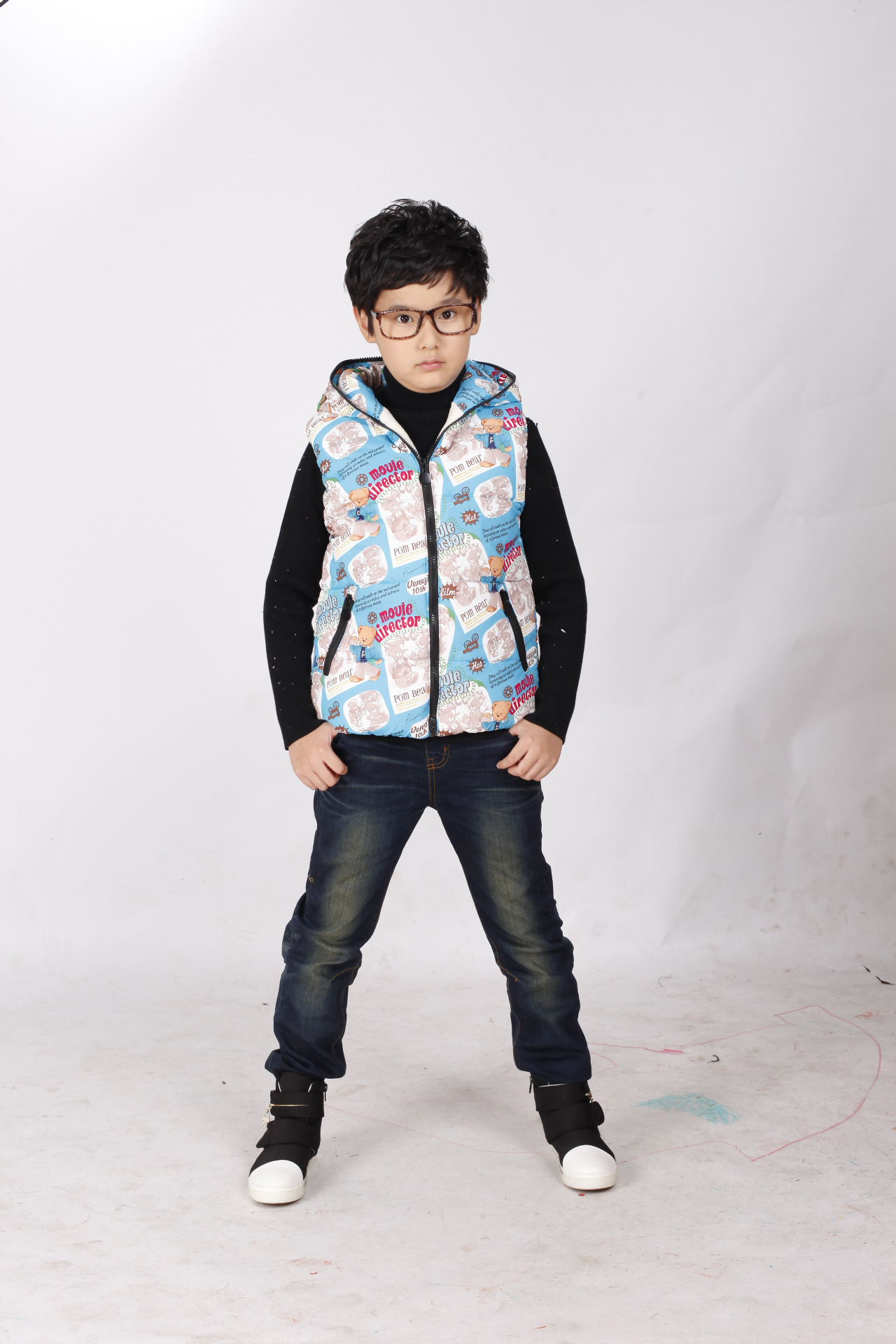 2013秋冬新款 男童全身印花面料小熊加厚加绒棉马甲 厂家批发