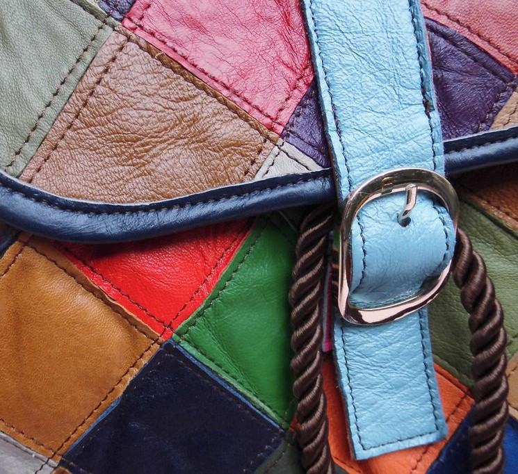 新款高档拼皮碎皮真皮背包 波浪纹条纹海浪纹真皮女包图片_8