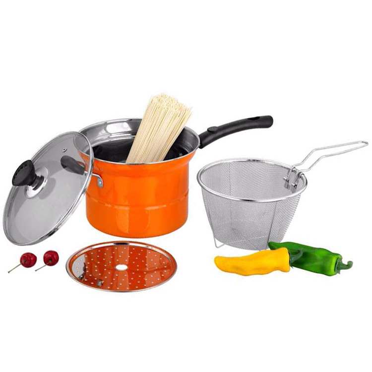 彩色面条锅 喷漆不锈钢多功能捞面锅 油炸煎炖蒸