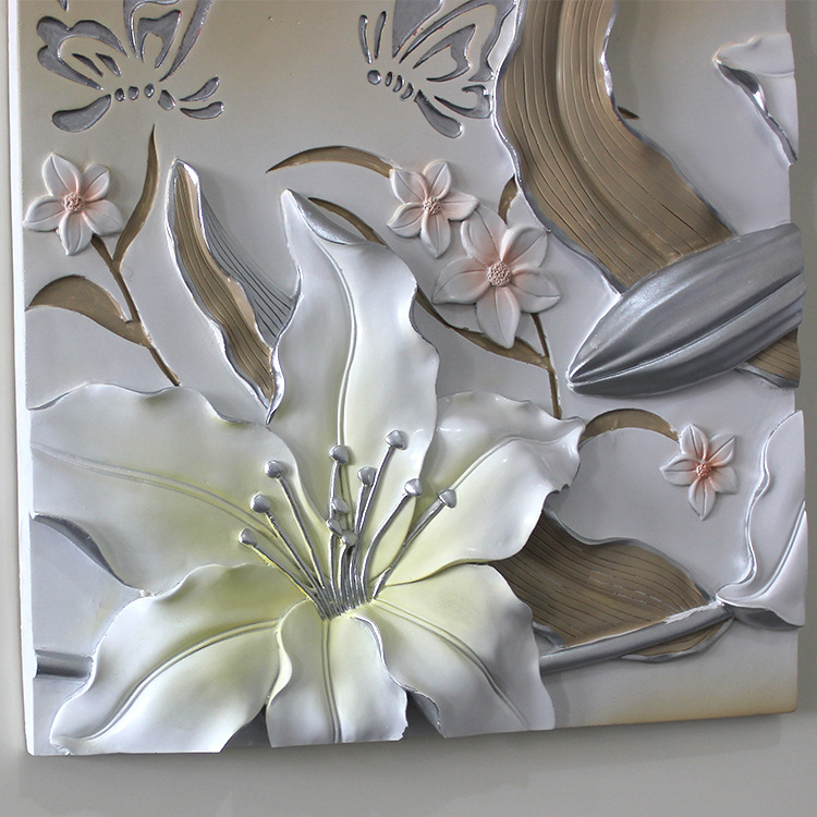 厂家批发树脂浮雕画现代客厅装饰画无框画工艺画百合之恋金