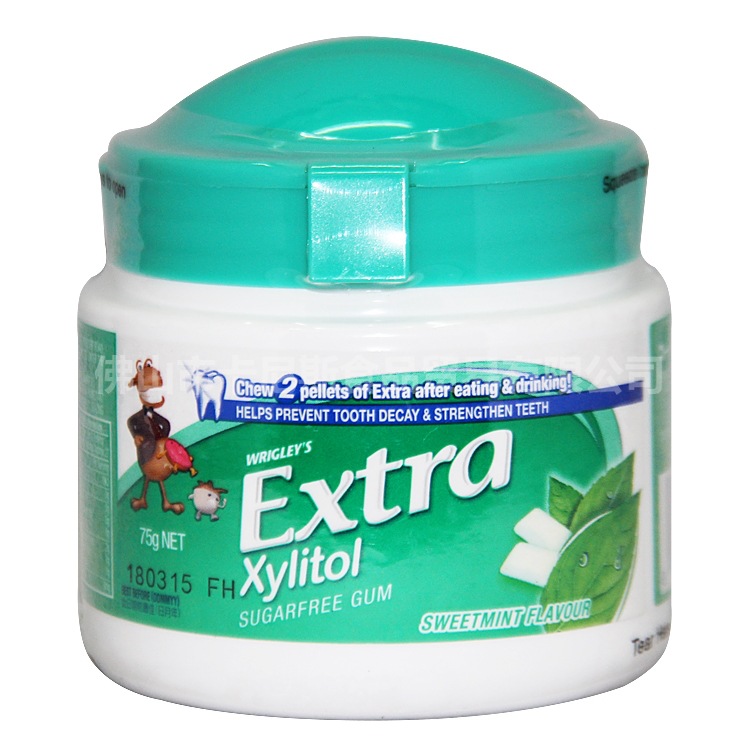 美国原装进口 益达extra木糖醇口香糖75g薄荷味54粒盒装 批发