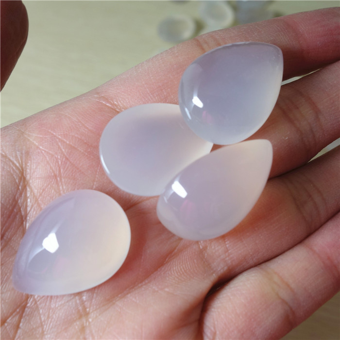 天然玻璃种白玉髓二八底水滴形梨形发簪吊坠镶嵌极佳18x25