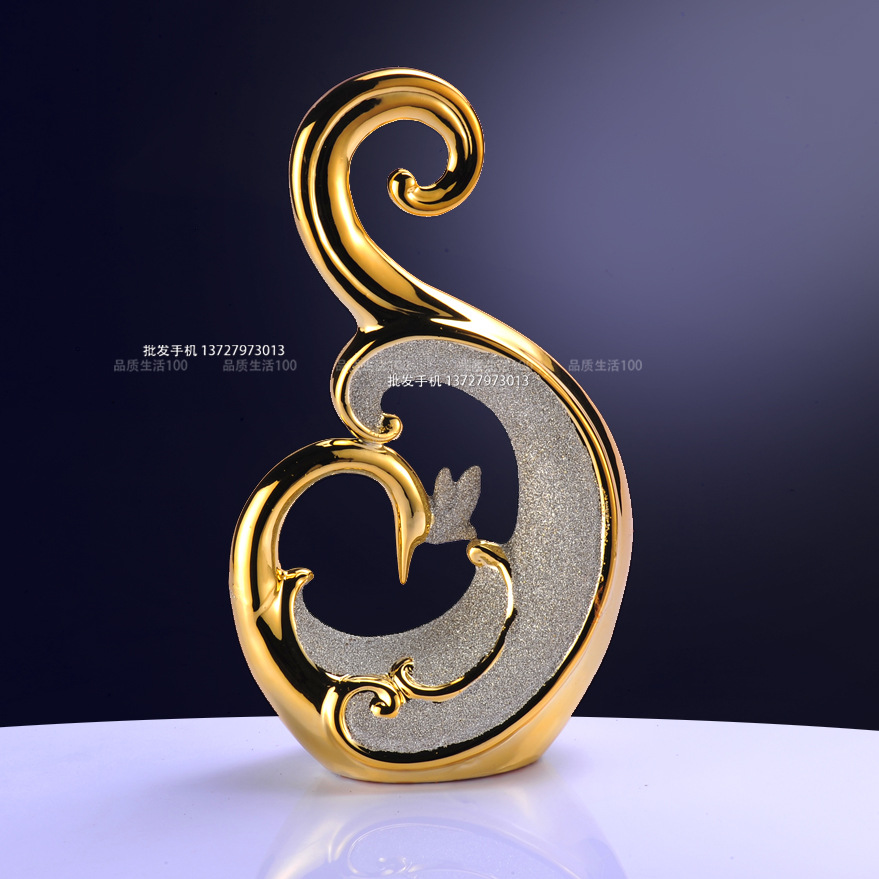 陶瓷镀金工艺品家居装饰品婚庆礼品时尚摆件磨沙金粉天鹅特价批发