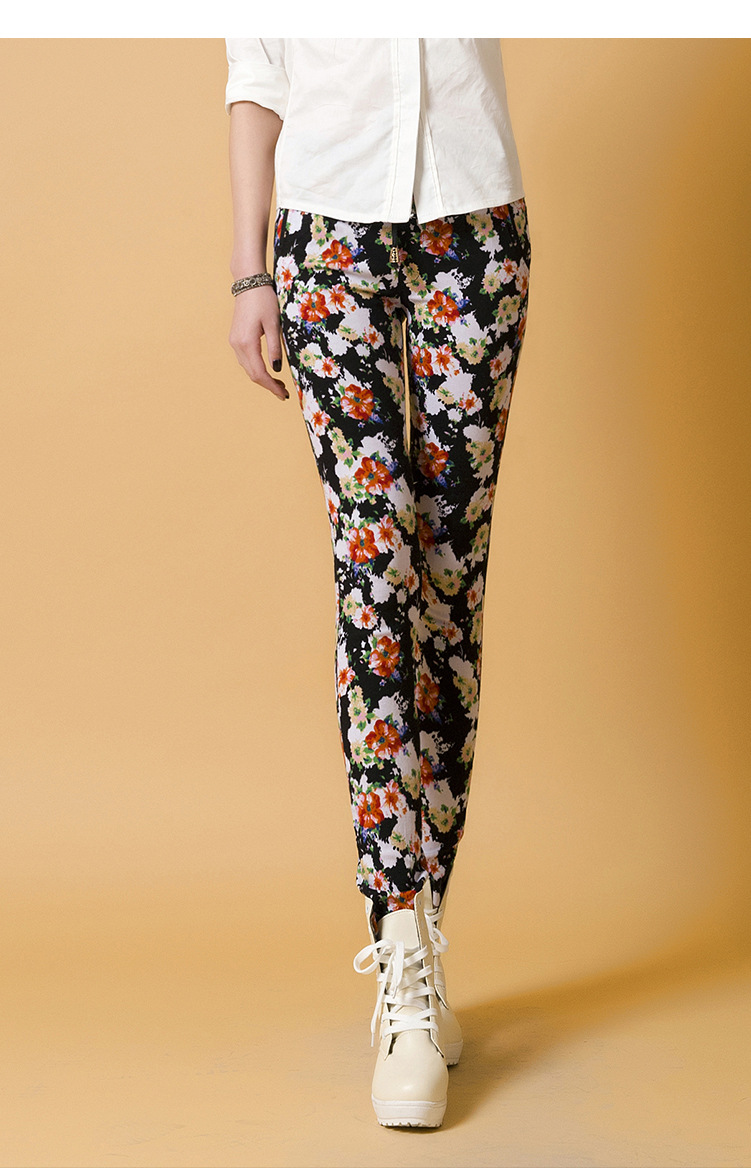 竹鹤妮 新款小脚铅笔女裤修身显瘦韩版印花裤紧身长款印花女裤