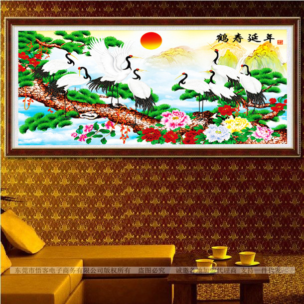 5d立体十字绣最新款客厅系列大幅精准印花十字绣鹤寿延年青松常在