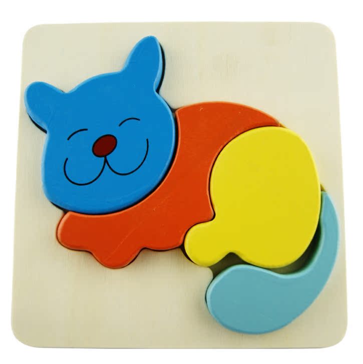 立体拼图板动物鹿猫海豚长颈鹿蜗牛猴子象花公鸡木质益智儿童玩具